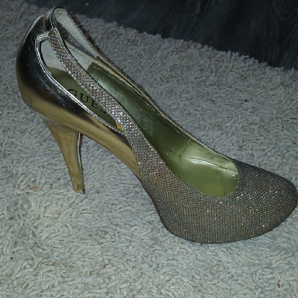 Guess Silver and Gold Glitter Heels